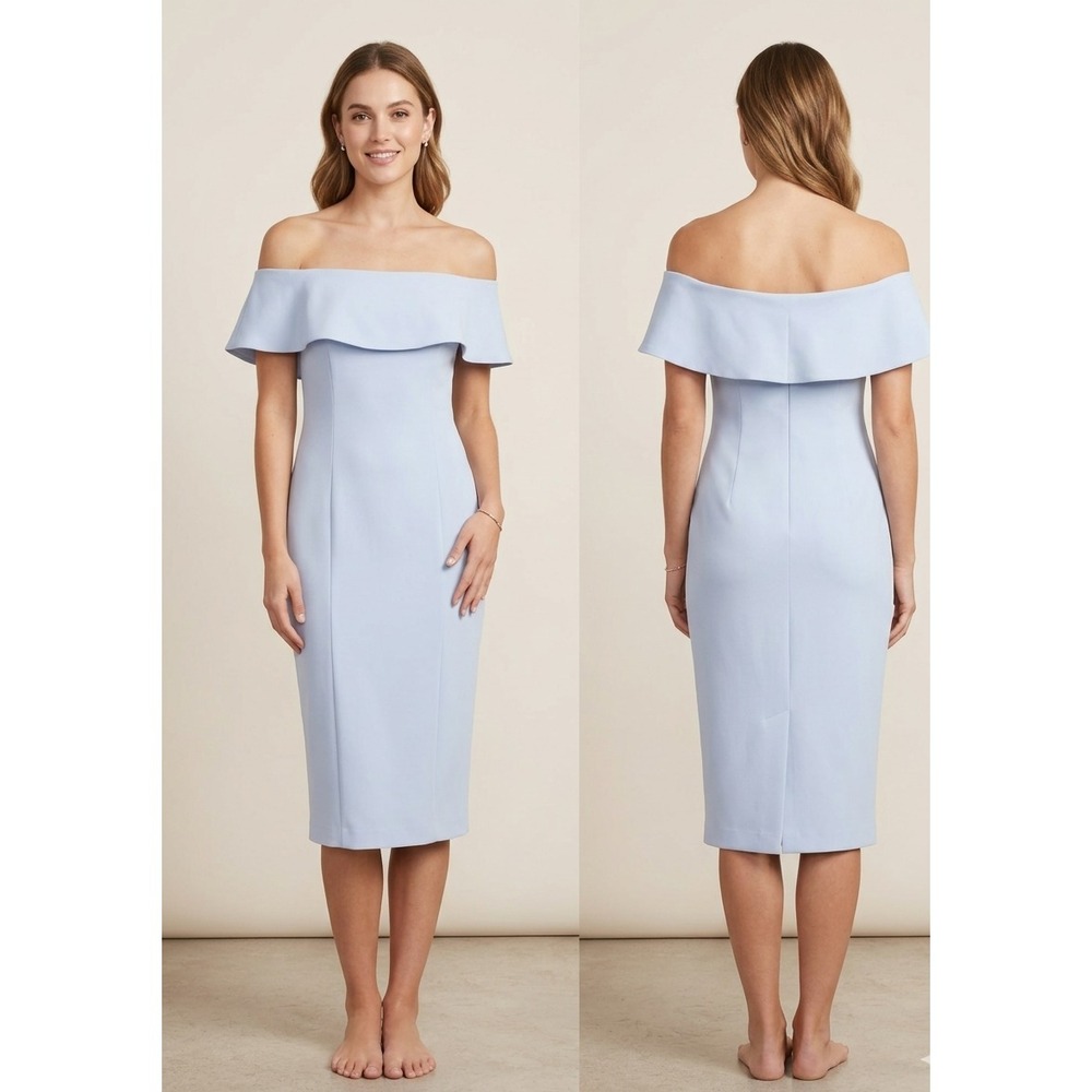 Club Monaco Sheath Dress Womens Sky Blue Stretch Off The Shoulder Lined Modern 4